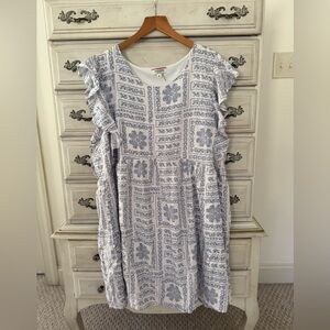 ANDREE BY UNIT White Dress with Blue Pattern